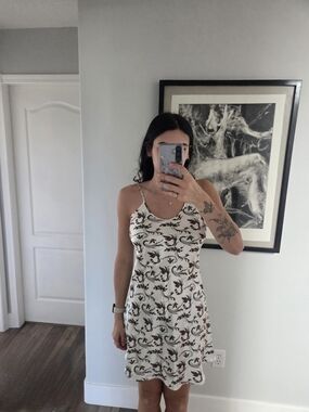 Ivory Floral-Print Slip Dress with Brown Vine Accents